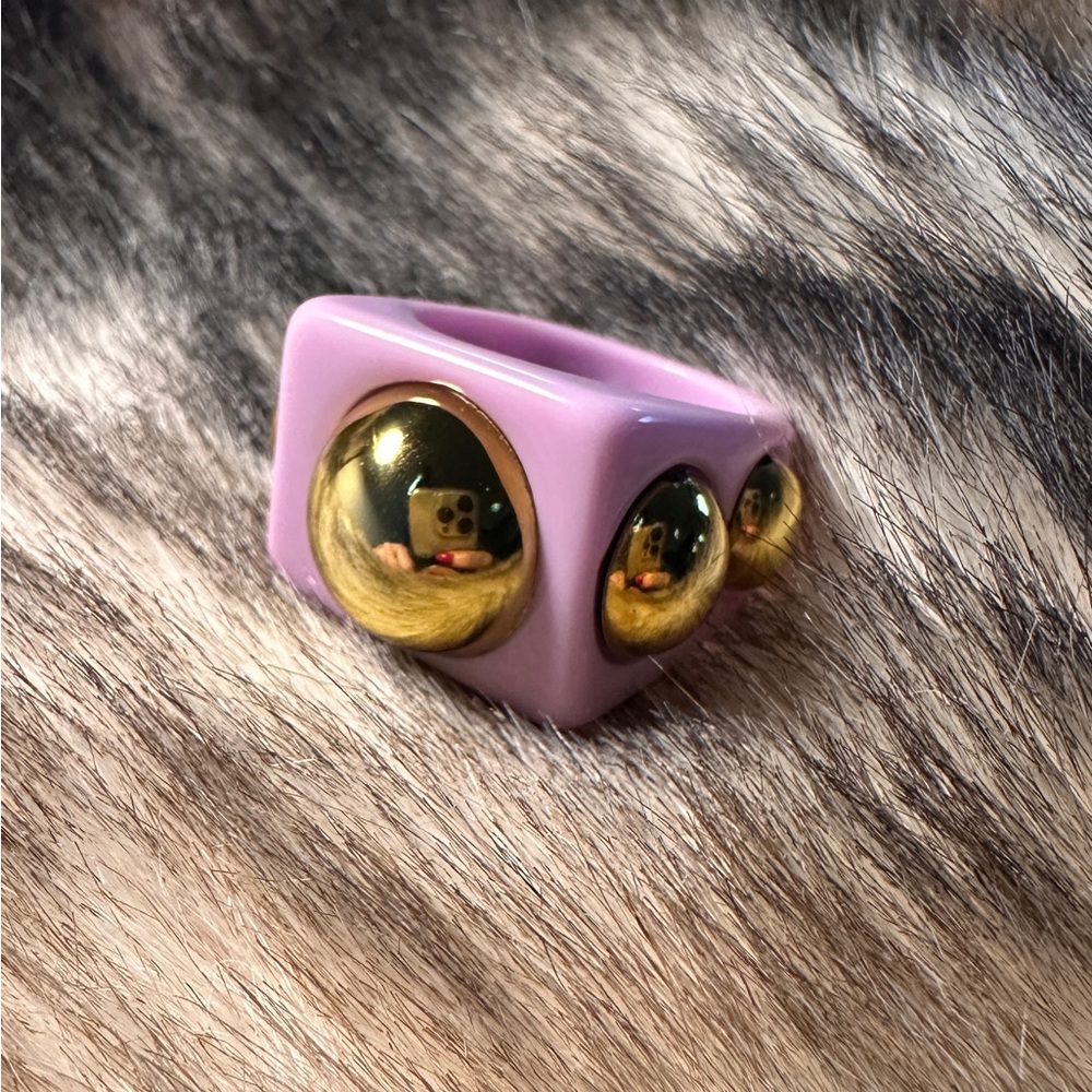 Retro Lavender Gold Bubble Resin Statement Ring
